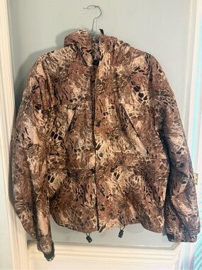 WFS Burly Camp Hooded Hunting Jacket Kryptek Style Snap Zip Windbreaker M